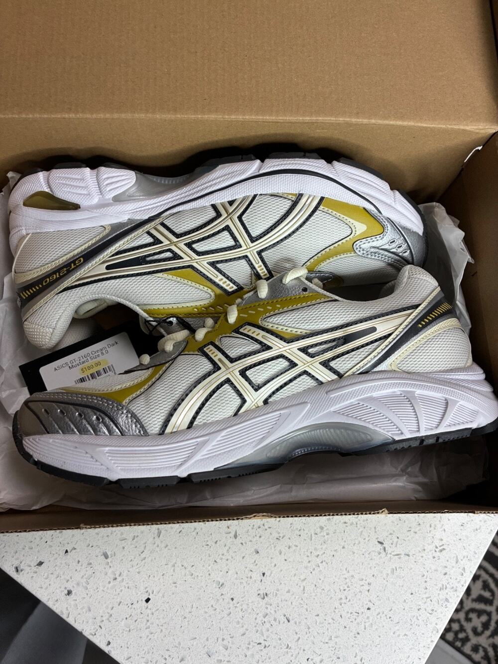 New ASICS GT-2160 Y2K men’s size 8 Runner Cream Mustard Rare 1203A320-106 TB